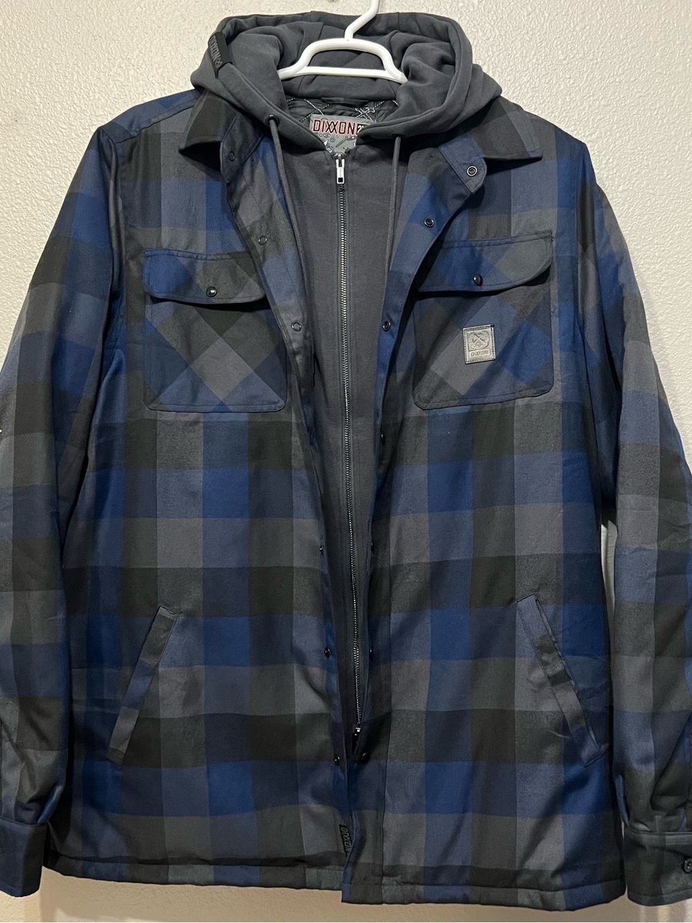 DIXXON Blue and Black Plaid Hooded Shirt Jacket